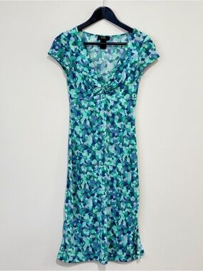 BCBGMaxAzria Teal and Navy Cap-Sleeve Midi Dress